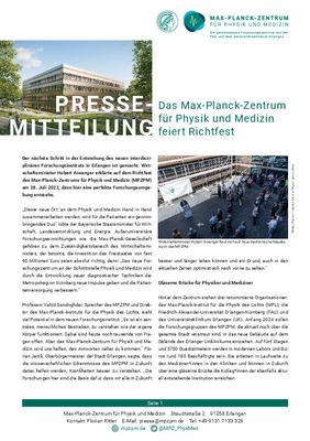 28 July 2022: „Für die Patienten ein gewinnbringendes Duo“: Richtfest für das Max-Planck-Zentrum für Physik und Medizin (German only)